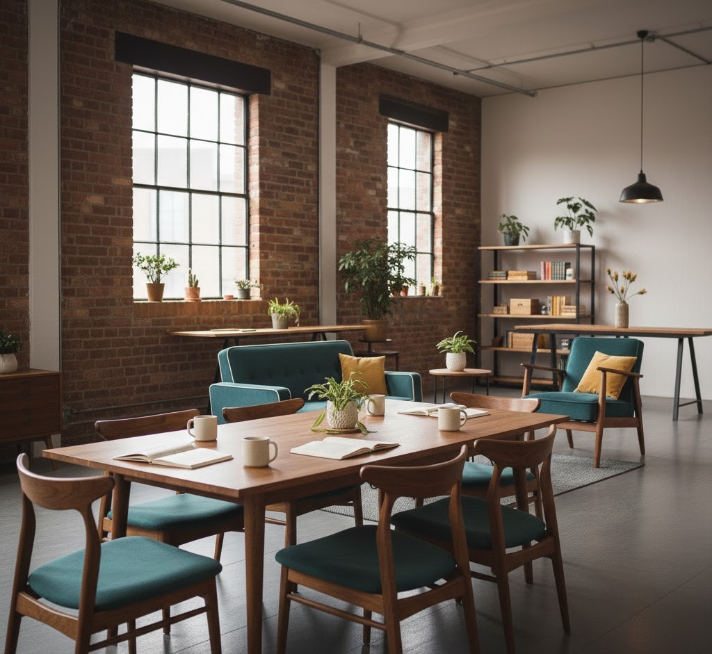 Professional workspace with restored furniture