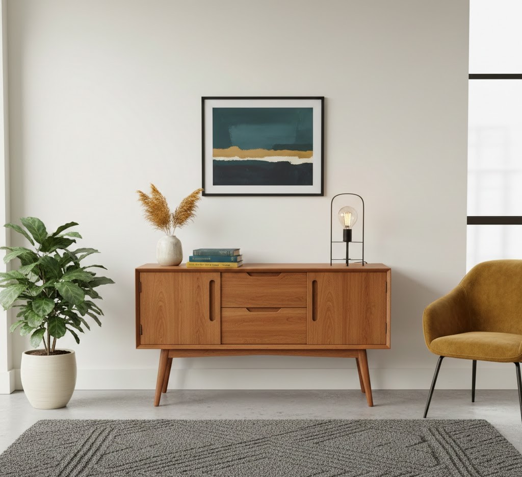 Restored teak sideboard for small spaces