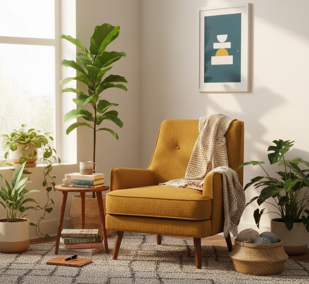 Mustard gold upholstered armchair