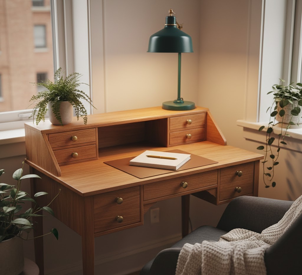 Vintage writing desk with drawers